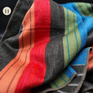 Plaid med alpacauld – Happy Llama Fairtrade (Rød, grå, grøn, blå stribet)